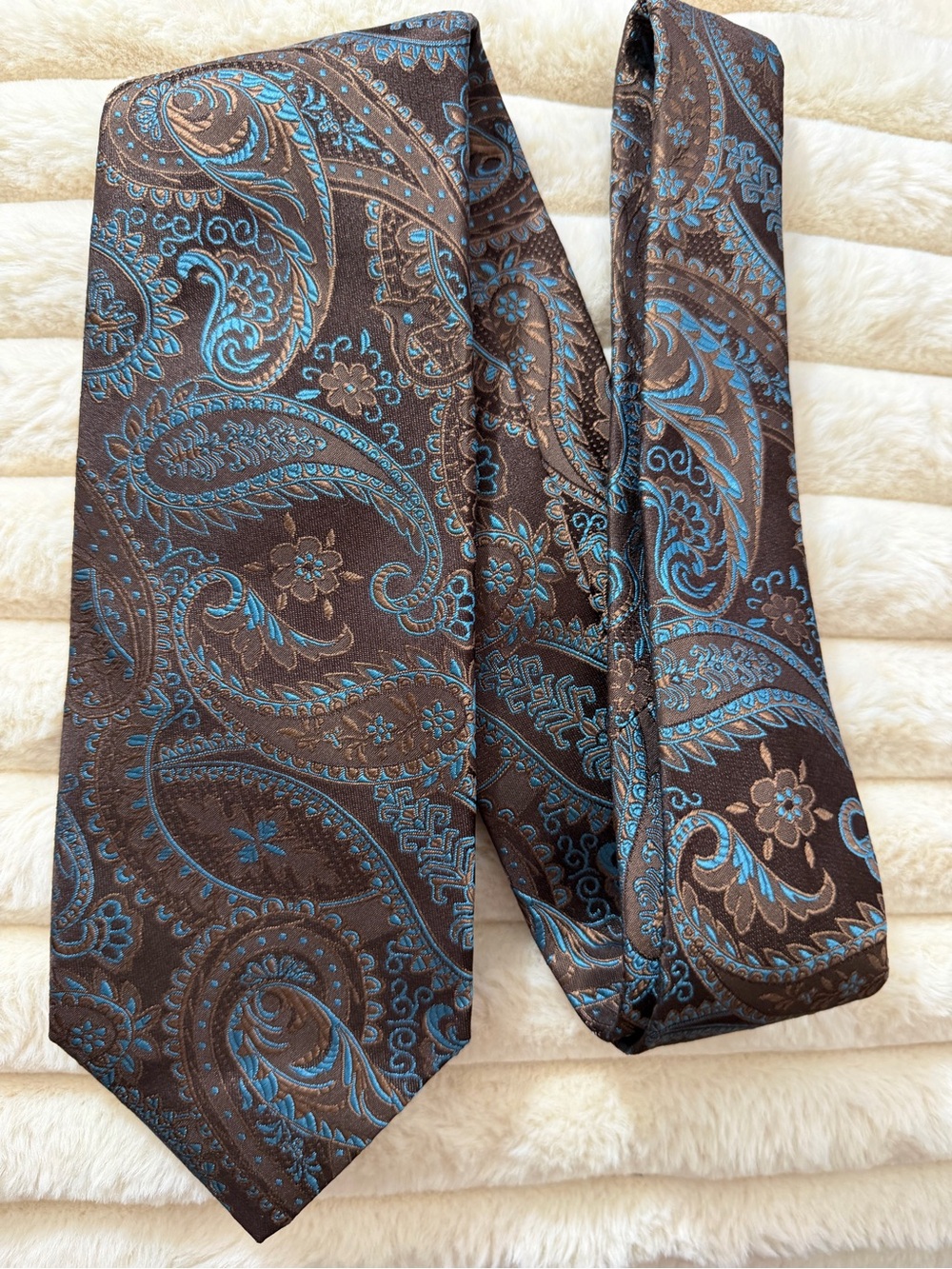Isaia Brown Tie with Teal Paisley Pattern